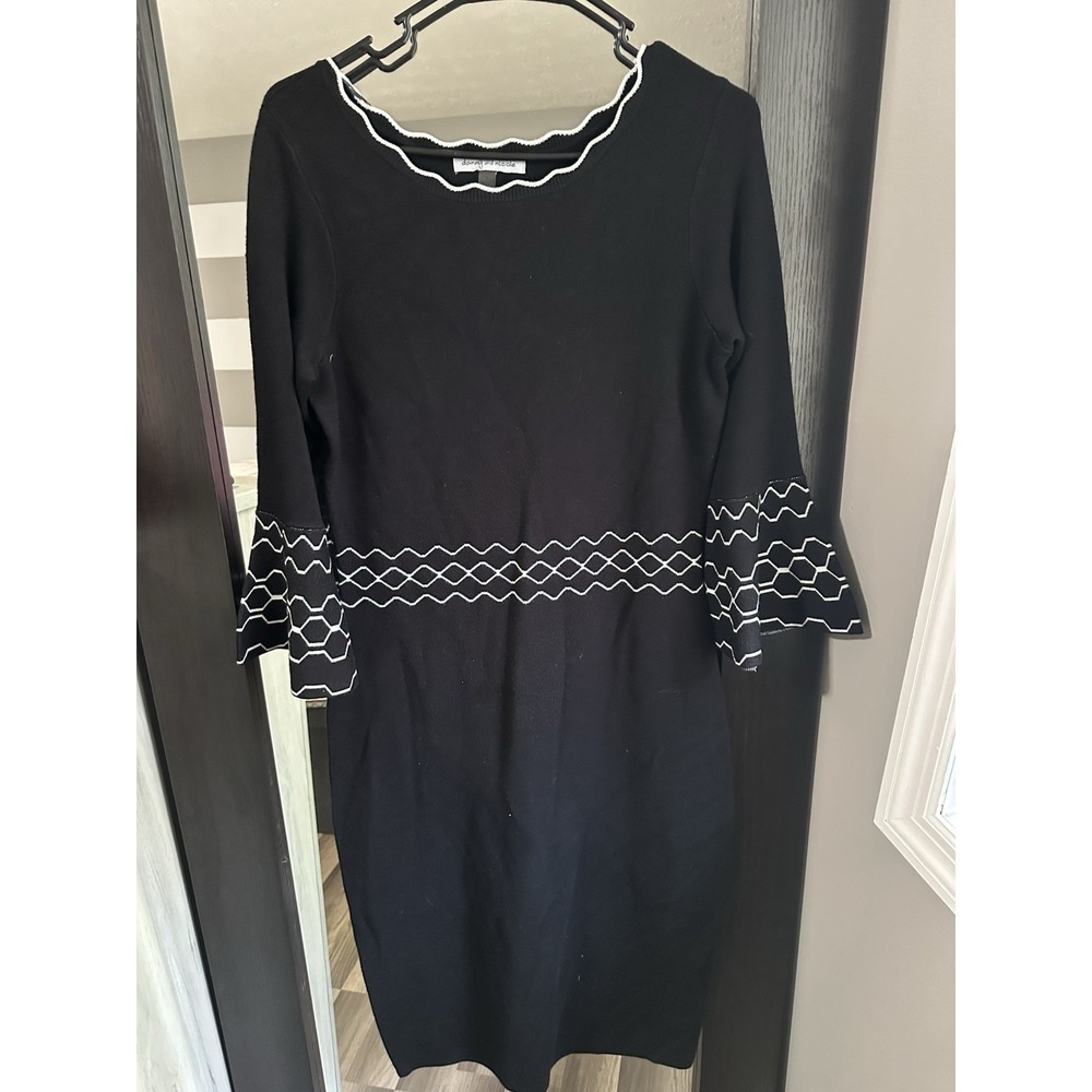 Danny & Nicole Large Maxi Knit Dress Drop Waist Fit Flare Black‎ White